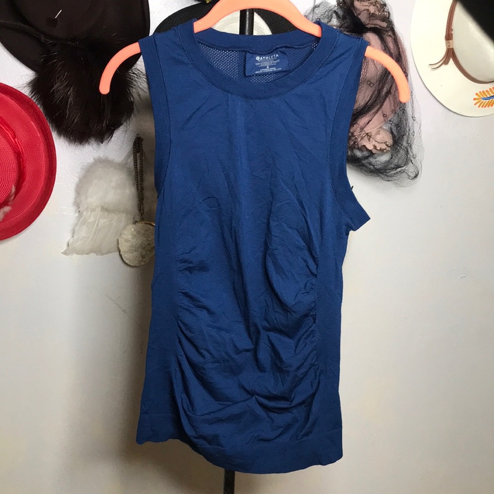Athleta blue tank back mesh Ruffled side size small quick dry